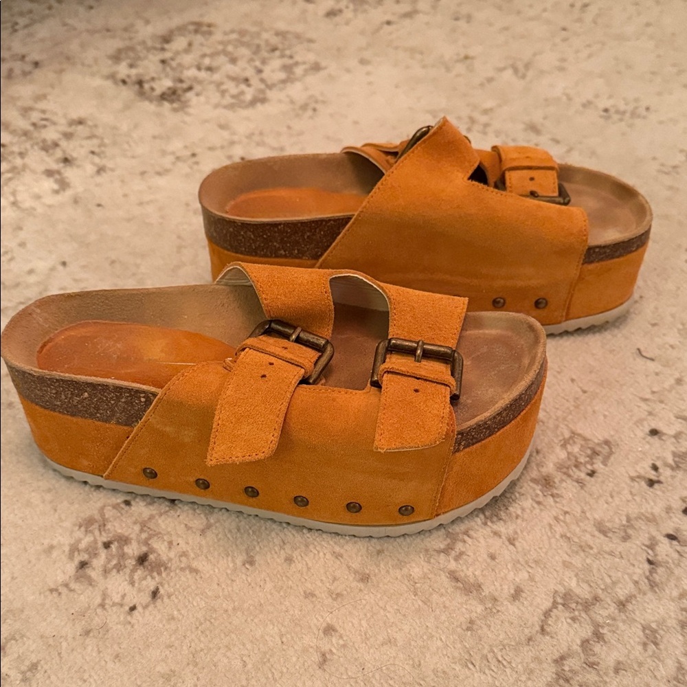 INTENTIONALLY BLANK Orange Suede Mules